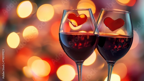 two glasses of red wine are touching each other in the form of the heart symbol 