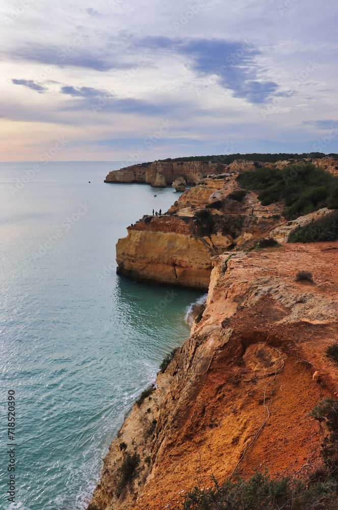 Cliff along the Atlantic Ocean on a sunny winter day in southern Portugal.