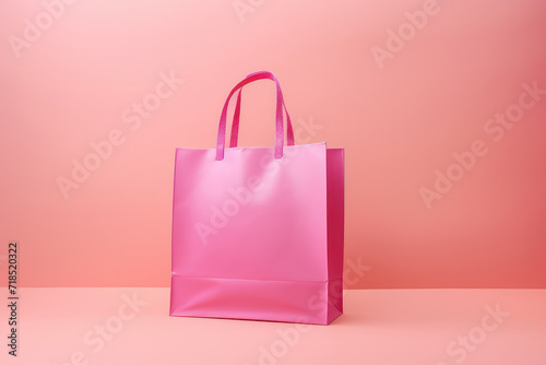 Stylish paper shopping bag against a dreamy bokeh pink background perfect for luxury brands and retail advertising. AI generative.