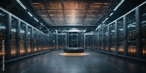 3d render of server room in datacenter, data center
