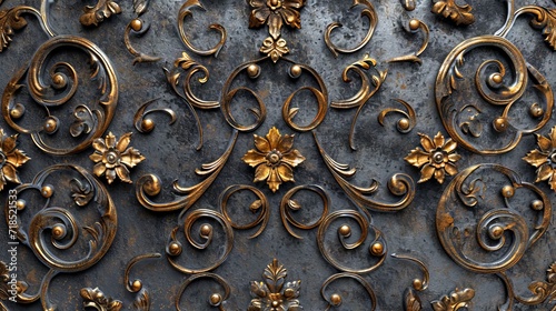 3D Golden Metal Texture in the Style of Influenced Gothic - Realistic Dark Gray and Amber made of Wrought Iron with Detailed Engraving Background created with Generative AI Technology