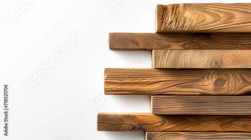Wooden Profiles and Beams on Clean White Background - Natural Construction Materials