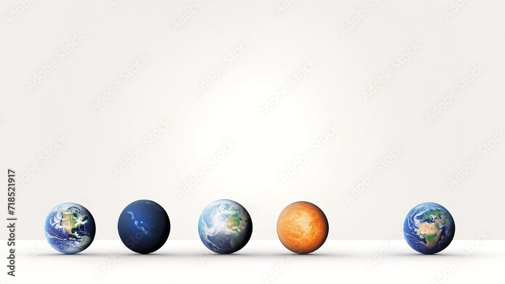 a group of five planets in front of a white background a group of five planets in front of a white background