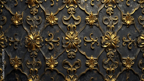 3D Golden Metal Texture in the Style of Influenced Gothic - Realistic Dark Gray and Amber made of Wrought Iron with Detailed Engraving Background created with Generative AI Technology