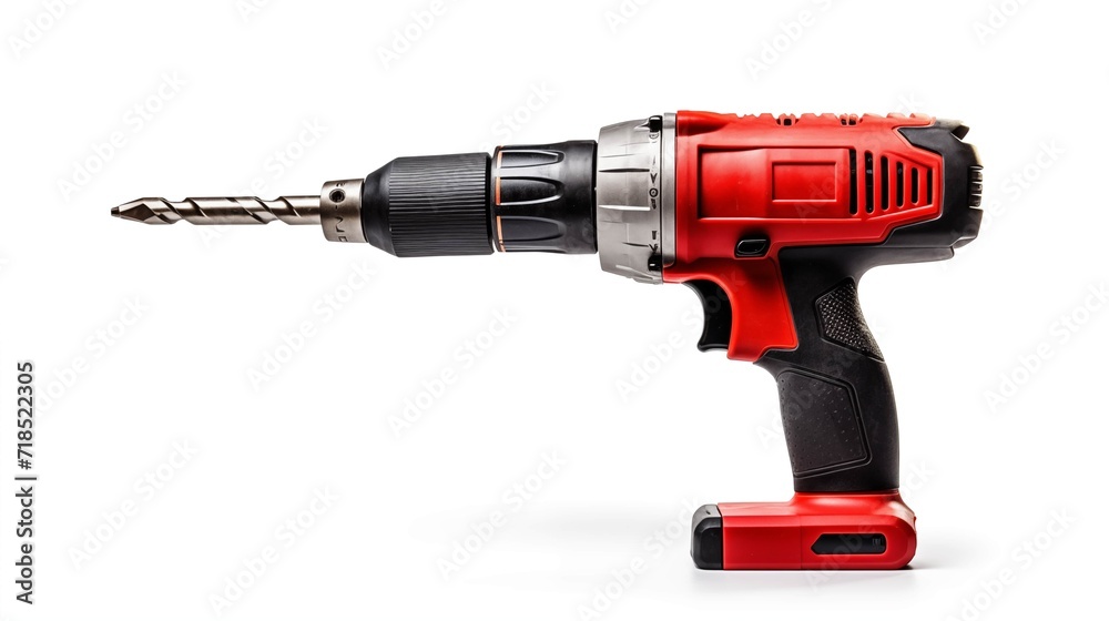 A white background showcasing a drill, a versatile tool for various tasks. A white background showcasing a drill, a versatile tool for various tasks.