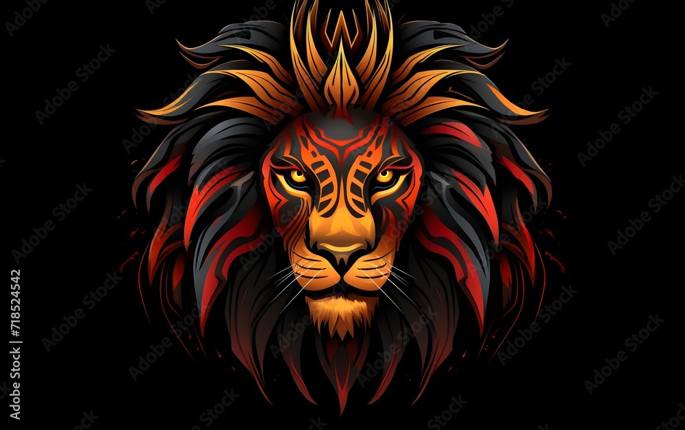 Illustration of a tribal lion logo on a black background 