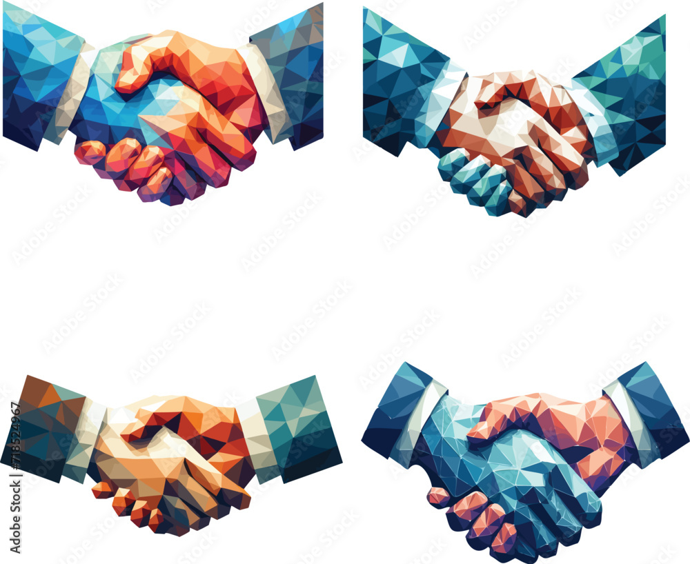 set collection handshake gesture low poly vector