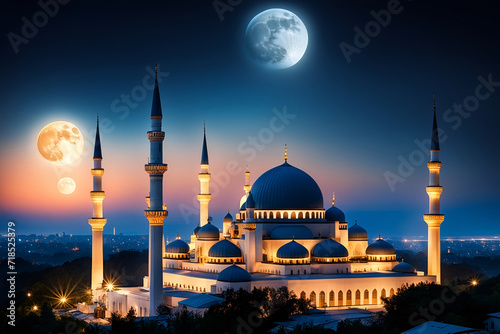 Sky night stars and moon, Islamic night, sunset background