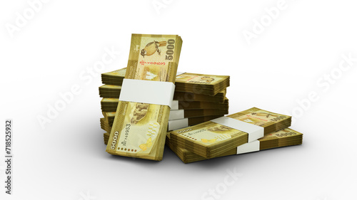 3d rendering of Stack of Sri Lankan rupee notes. bundles of Sri Lankan currency notes isolated on transparent background
