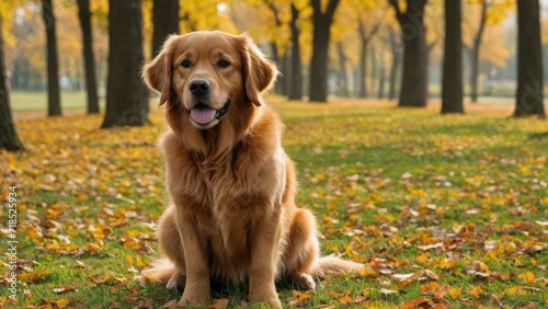 Dark golden retriever dog in the park