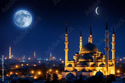 Sky night stars and moon, Islamic night, sunset background © KushbulaDesignMax