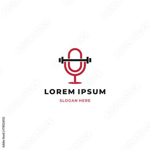 Gym podcast logo icon, Podcast mic combine with barbell logo