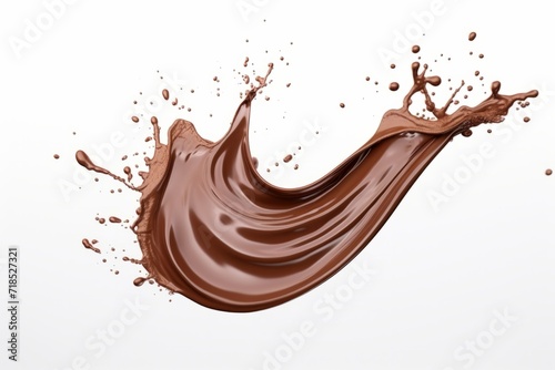 Chocolate Splash with Artistic Ripples, Captured in Mid-Air, on a Clean White Background, Generative AI