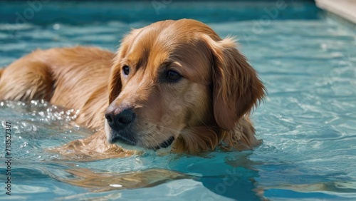 Dark golden retriever dog in the swimming pool