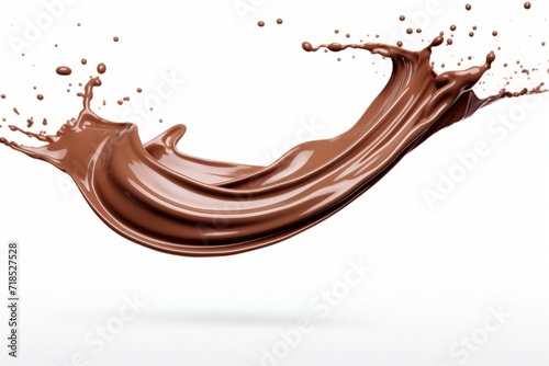 Chocolate Splash with Artistic Ripples, Captured in Mid-Air, on a Clean White Background, Generative AI