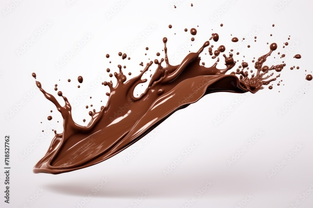 Chocolate Splash with Cascading Droplets, Capturing the Indulgence, on a White Background, Generative AI Chocolate Splash with Cascading Droplets, Capturing the Indulgence, on a White Background, Generative AI