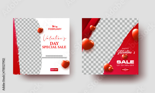 3d hearts ,Happy Valentine's Day special sale social media post collection, or Valentine's Day sale special offer, ads, posts, product promotion, banners and template Vector
