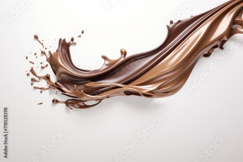 Chocolate Splash with Exquisite Detailing, Creating a Visual Delight on a White Surface, Generative AI