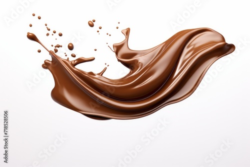 Chocolate Splash with Glossy Finish, Showcased in an Elegant Manner on an Isolated White Background, Generative AI