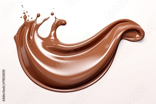 Chocolate Splash with Glossy Finish, Showcased in an Elegant Manner on an Isolated White Background, Generative AI