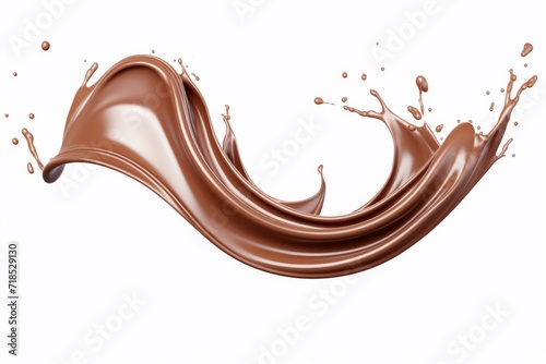 Creamy Chocolate Splash with Elegant Swirls, Against a White Background, Generative AI