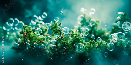 An innovative solution to combat climate change and global warming. Reducing CO2 emissions is a key focus. Using forest carbon dioxide molecules in CO2 bubbles. © Alexandr