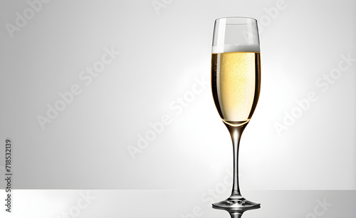 A champagne glass on a simple white background, Valentine's Day, Christmas. Generative AI