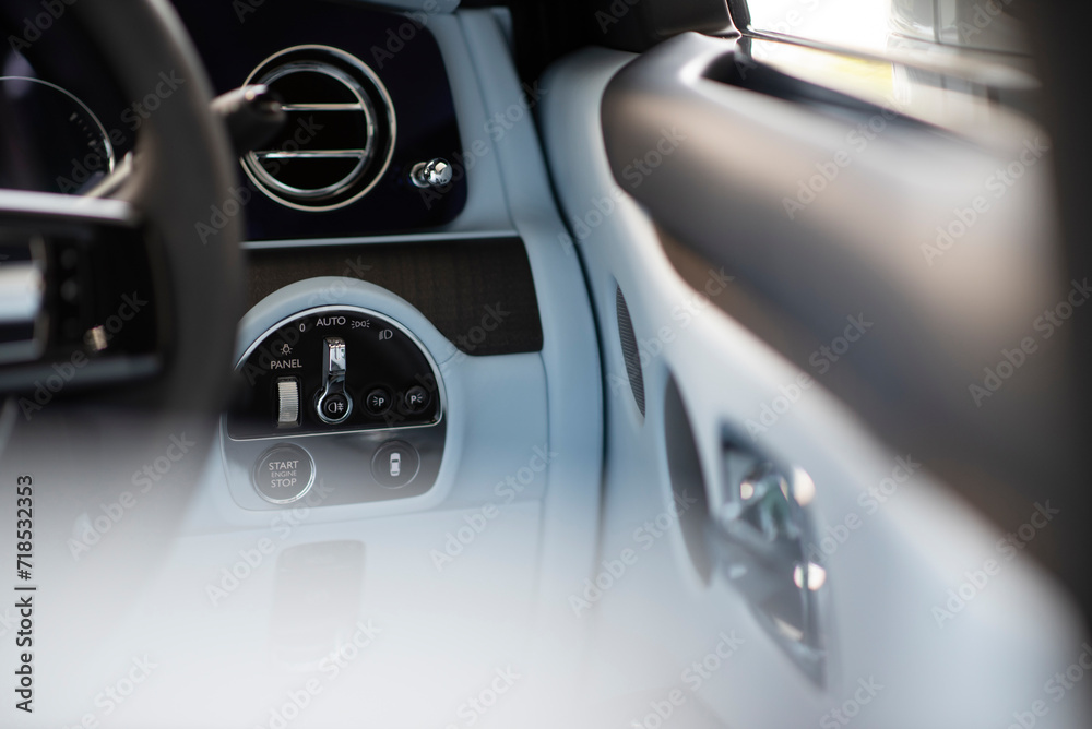 Luxury car Interior Detial light Control Selective Focus