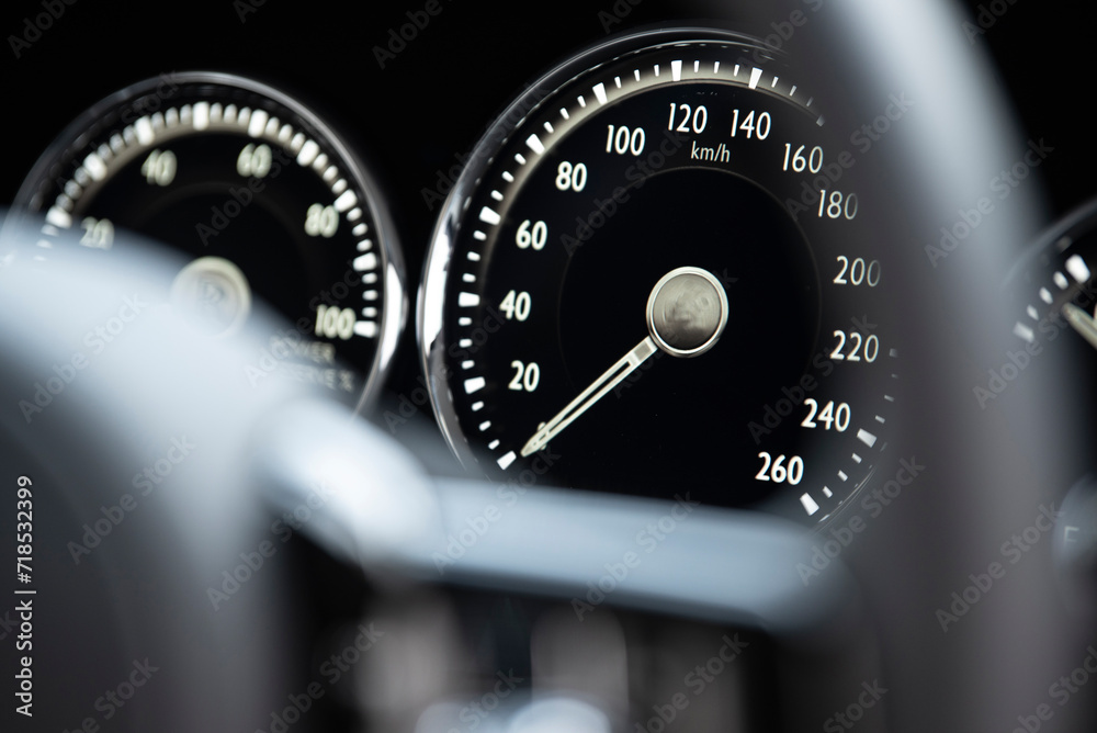 Luxury car Interior Dashbord speed meater Selective Focus Luxury car Interior Dashbord speed meater Selective Focus