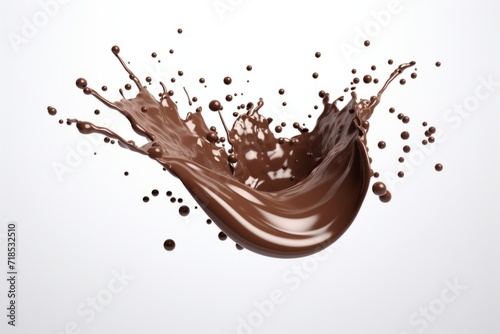 Velvety Chocolate Splash with Dramatic Highlights, on a White Background, Generative AI