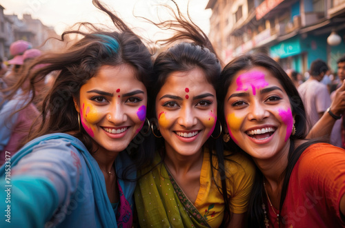 beautiful woman enjoying The Hindu festival Holi, india photo