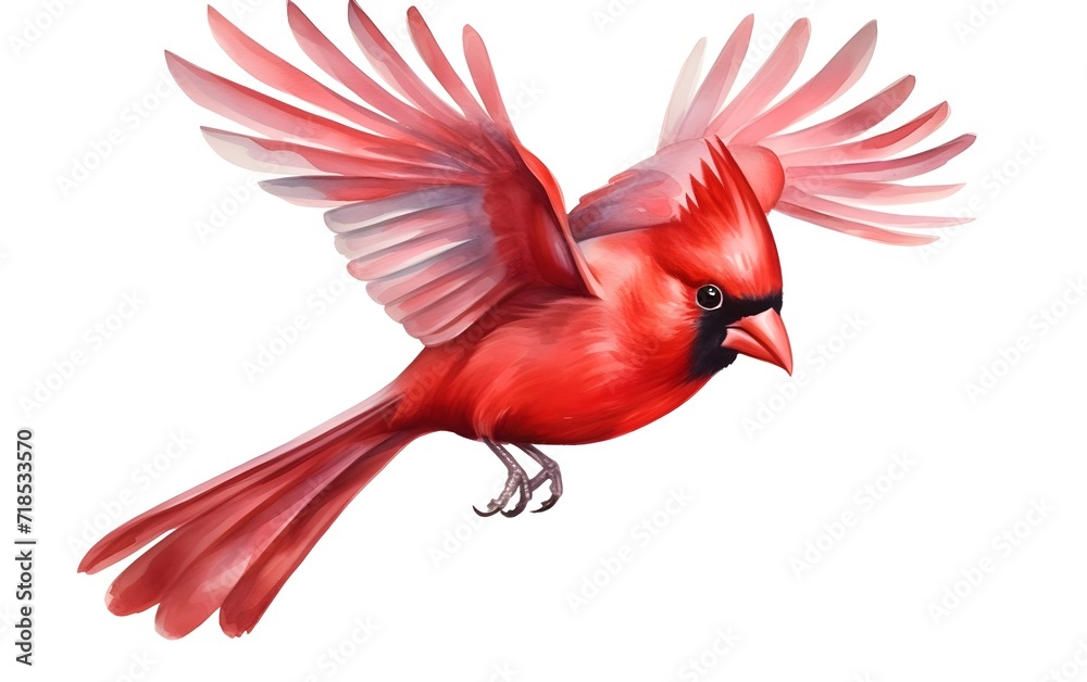 Watercolor Red Cardinal Bird Hand Painted Illustration

