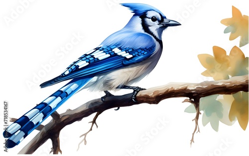 Watercolor view of blue jay bird illustration