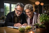 Elderly couple reviewing their retirement savings and investment portfolio, Generative AI