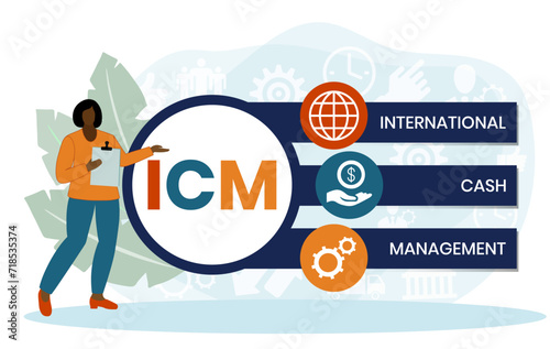 ICM - International Cash Management acronym. business concept background. vector illustration concept with keywords and icons. lettering illustration with icons for web banner, flyer, landing page