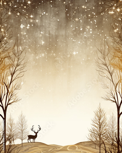 Christmas card with silhouette Magic Deer and flickering lights © Daria