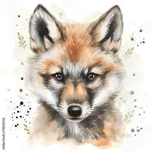 Baby Wolf Cute Illustration Watercolor