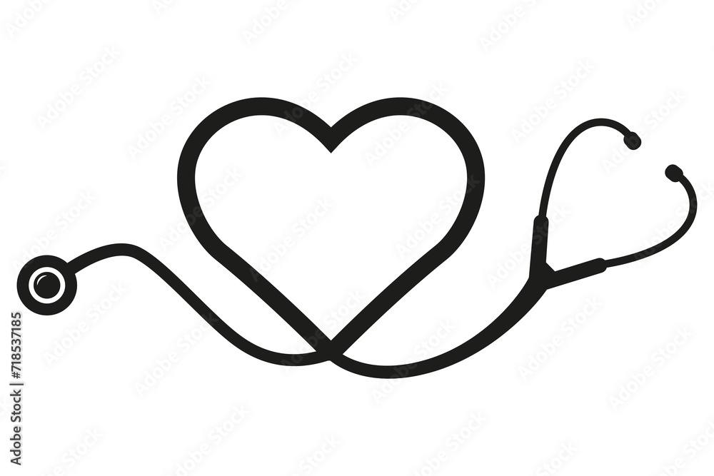 Stethoscope in heart shape, Vector nurse instrument icon Illustration isolated on white background Stethoscope in heart shape, Vector nurse instrument icon Illustration isolated on white background