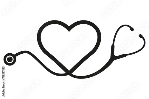 Stethoscope in heart shape, Vector nurse instrument icon Illustration isolated on white background