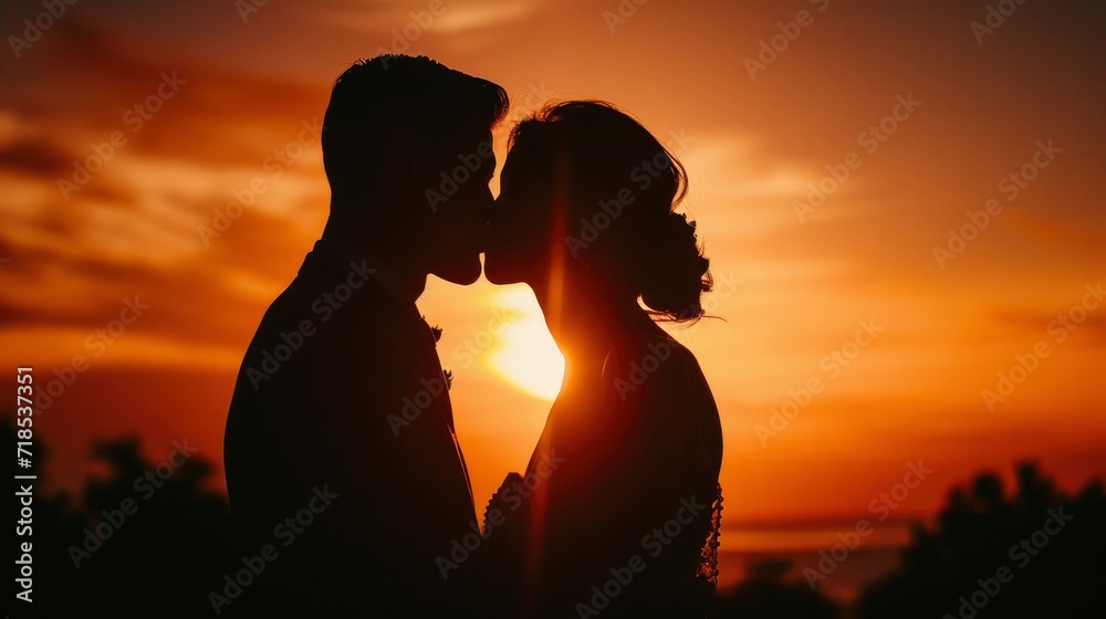 Eternal Embrace Love's Radiance in Sunset Silhouette