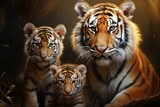 Tiger cub playing staring hiding in grass nature beauty, Tiger With her family, Ai generated