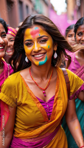 beautiful woman enjoying The Hindu festival Holi, india © Dwi