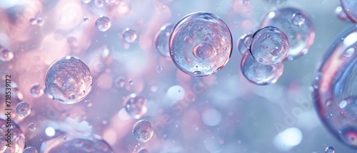 Cosmetics Microdroplets Floating, Creating Mesmerizing Bubbles in Water, a Captivating Visual for Advertising.