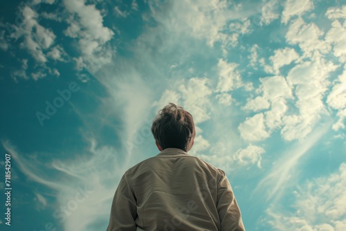 sky is filled with fluffy white clouds scattered across the blue backdrop