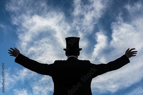 arms are outstretched wide as if embracing the open skies or expressing freedom or inspiration