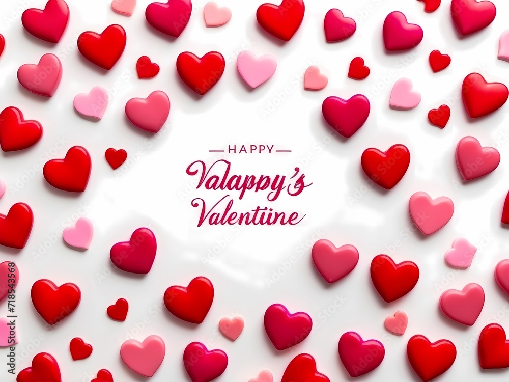 high quality, Valentine's day background with red and pink hearts on white background