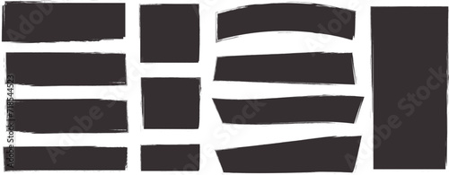 Paper rectangle with rough edge. Torn shapes with jagged border. Grunge strip background. Vector silhouettes set.