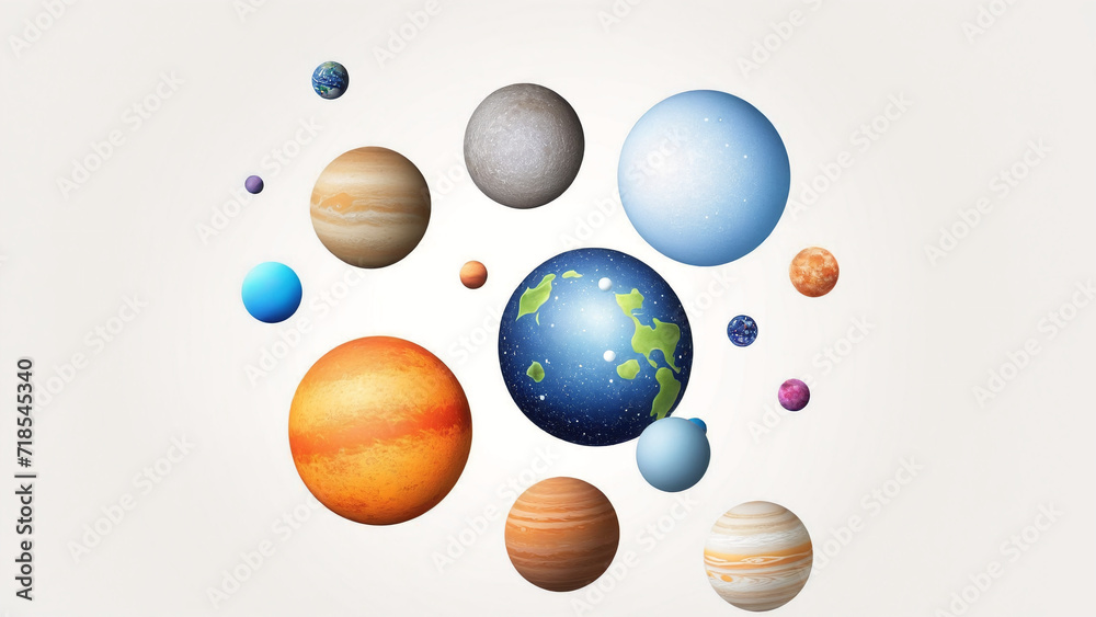 an illustration of colorful planets on a white background
