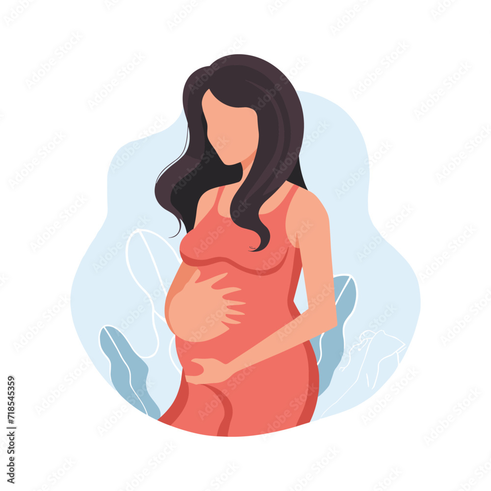Pregnant Woman Flat Illustration, Mother And Baby Vector Pregnant Woman Flat Illustration, Mother And Baby Vector