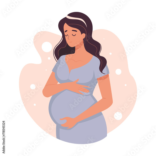 Pregnant Woman Flat Illustration, Mother And Baby Vector